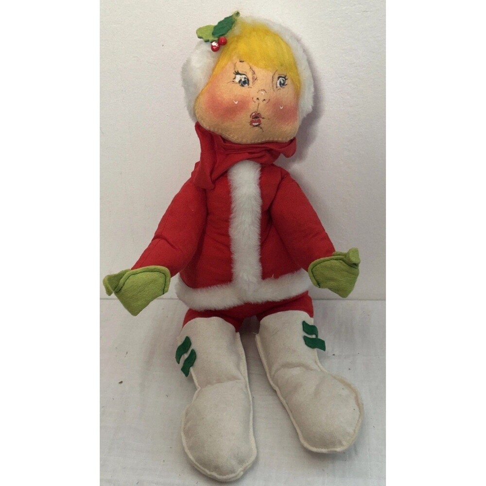 1980 Annalee Mobilitee doll christmas girl poseable holiday decoration 20'' USA